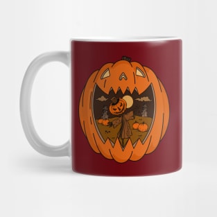 Scary scarecrow and pumpkin Mug